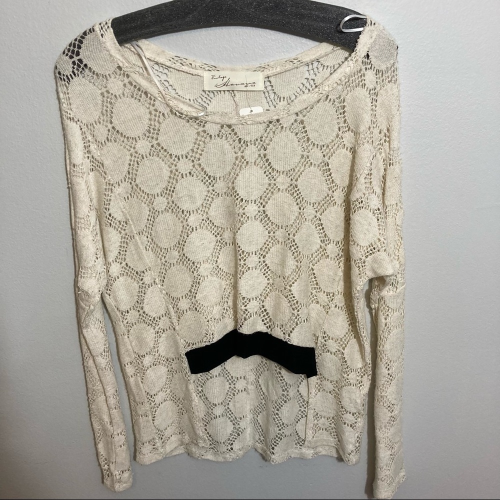 New High Low Beige Open Knit Tunic